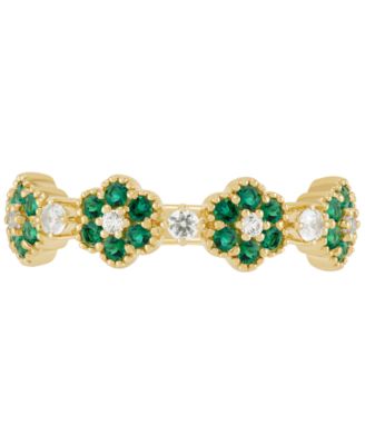 Lab-Created Emerald (1/3 ct. t.w.) & Lab-Created White Sapphire (1/5 ct. t.w.) Flower Stack Ring in 14k Yellow Gold-Plated Sterling Silver 