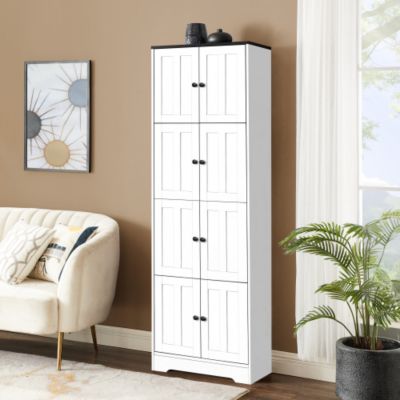 24inch L x 12.8inch W x 72.4inch H Tall Storage Cabinet with 8 Doors and 4 Shelves White Wall Cabinet