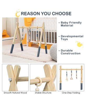 Baby Foldable Wooden Gym with 3 Wooden Teething Toys