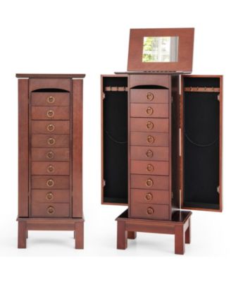 Wood Jewelry Cabinet Storage Chest Stand Organizer Necklace