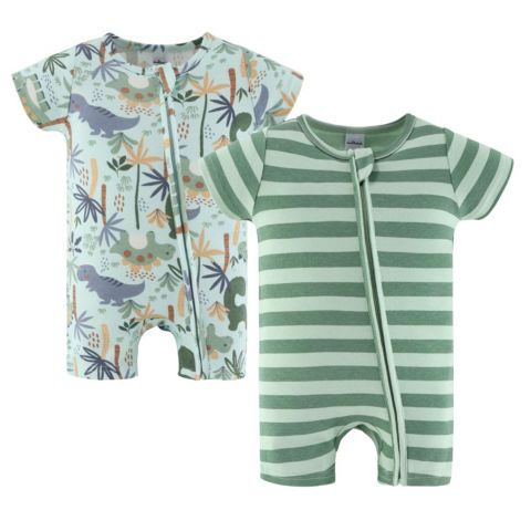 Комбинезоны The Peanutshell Rompers - 2 Pack, Green Dino для мальчиков-малышей, цвет: Зелёный