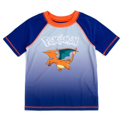 Boys Pikachu UPF 50+ Rash Guard Swim Trunks Outfit Set to