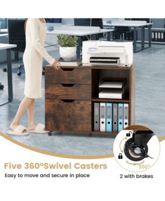 3-Drawer File Cabinet with Adjustable Shelf and Wheels for Letter