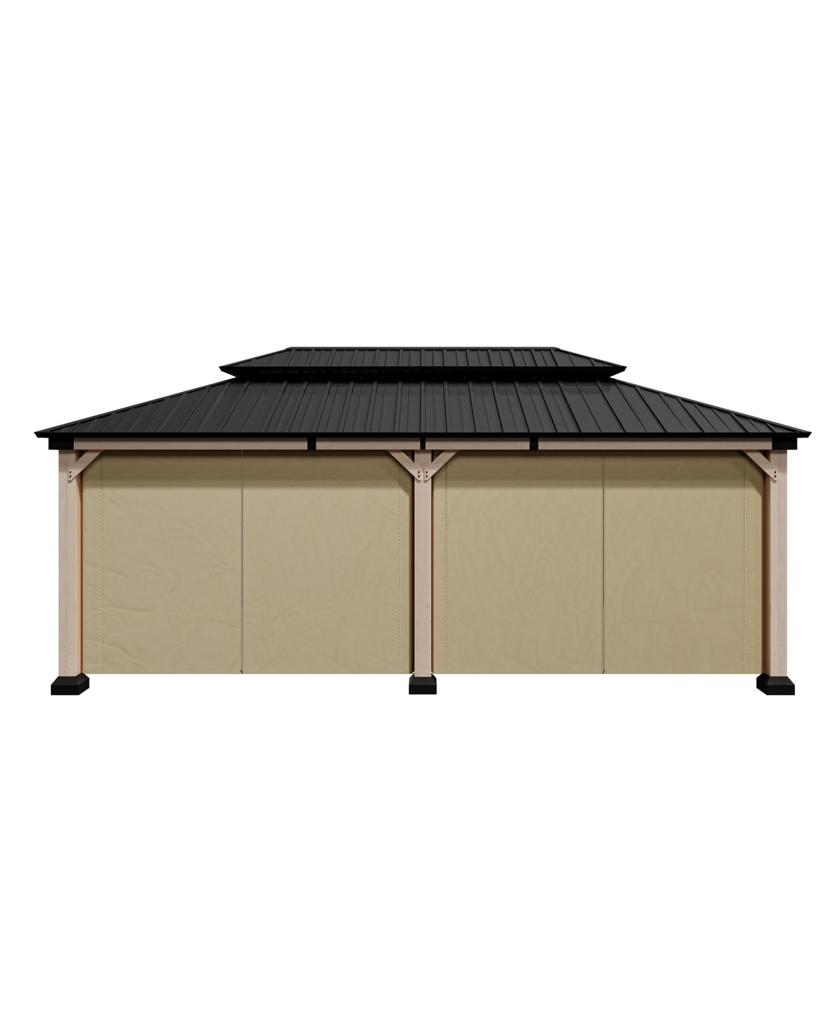 20 ft. x 12 ft Outdoor Fir Solid Wood Frame Patio Gazebo Canopy Tent Shelter with Galvanized Steel Hardtop Pavilion - Black