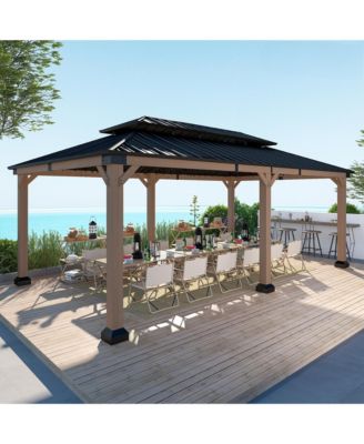 20 ft. x 12 ft. Outdoor Fir Solid Wood Frame Patio Gazebo Canopy Tent Shelter with Galvanized Steel Hardtop Pavilion