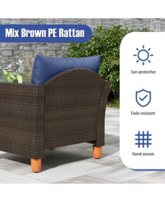 3PCS Patio Rattan Bistro Furniture Set Wood Table Top Cushion Sofa