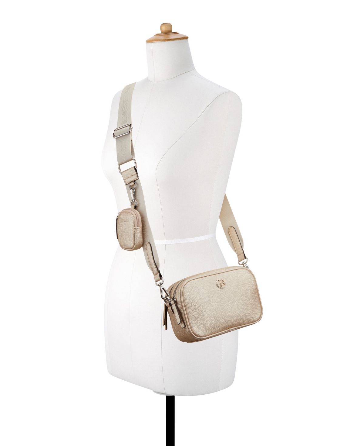 Shop Nine West Avaya Double Zip Camera Crossbody Bag In Champagne