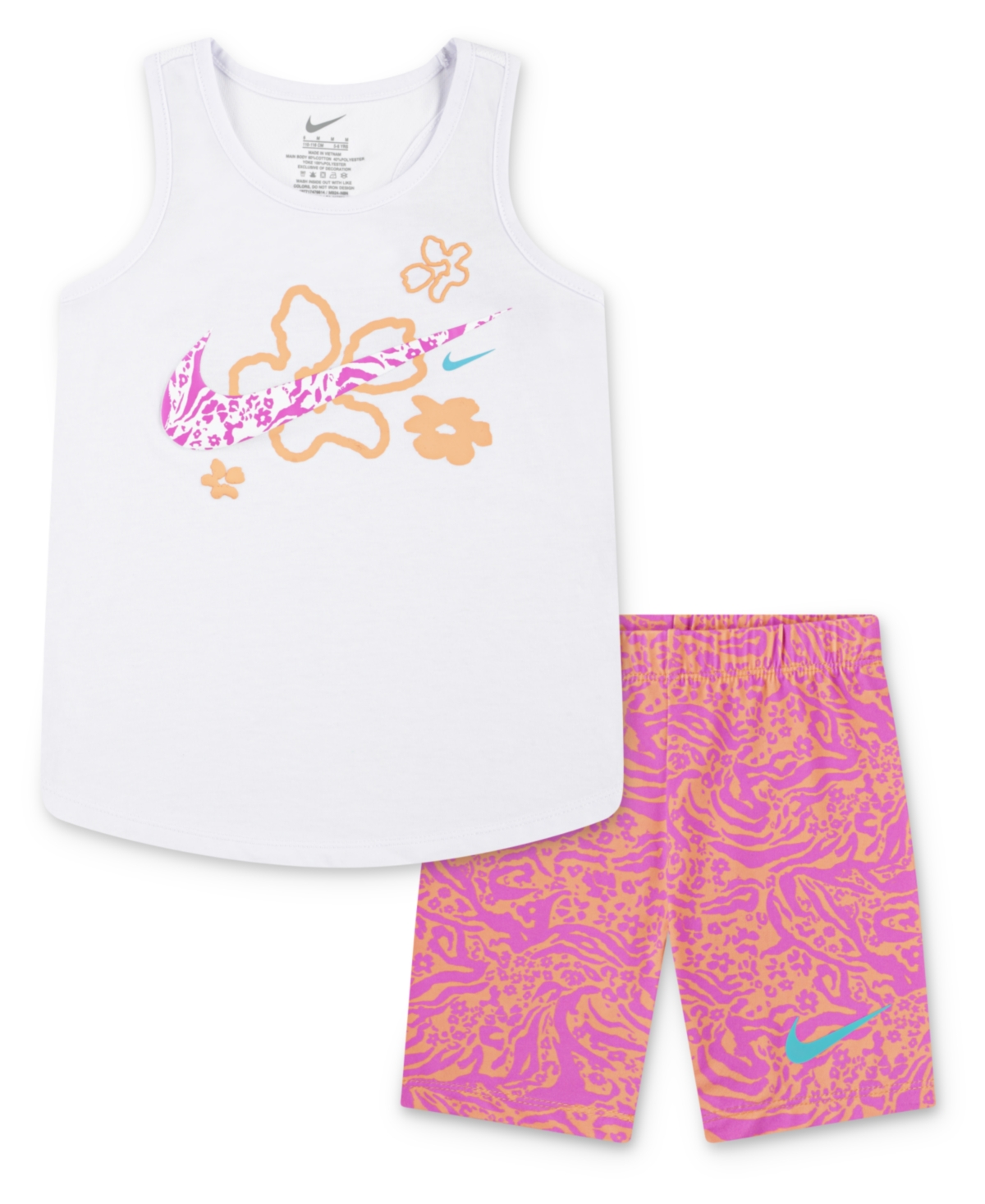 Nike Little Girls 2-piece Wild Flower Printed Bike Shorts Set In Apricot Agate