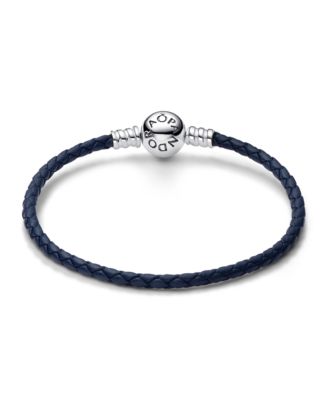 Moments Round Clasp Blue Braided Leather Bracelet