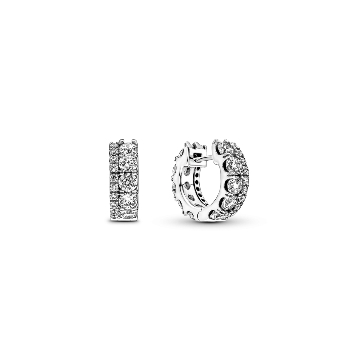Sterling Silver Double Band Pave Hoop Earrings - Sterling Silver