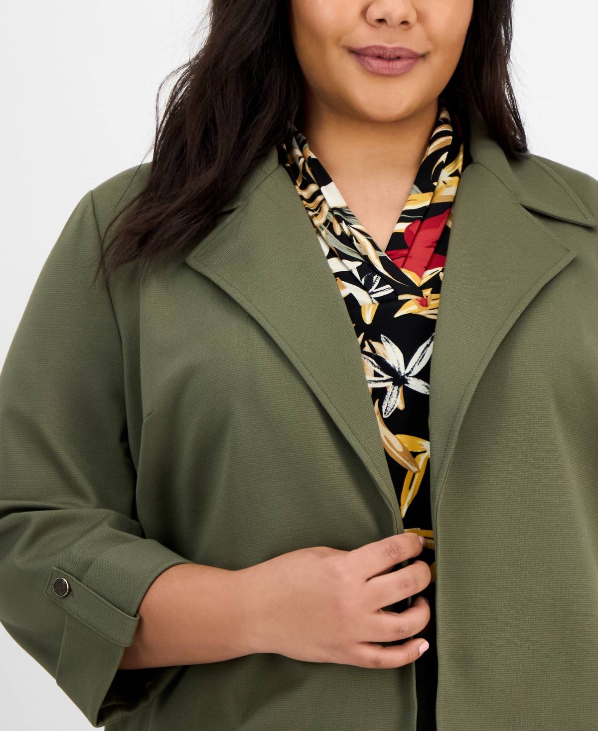 ANNE KLEIN PLUS SIZE DRAPEY 3/4-SLEEVE OPEN-FRONT JACKET 