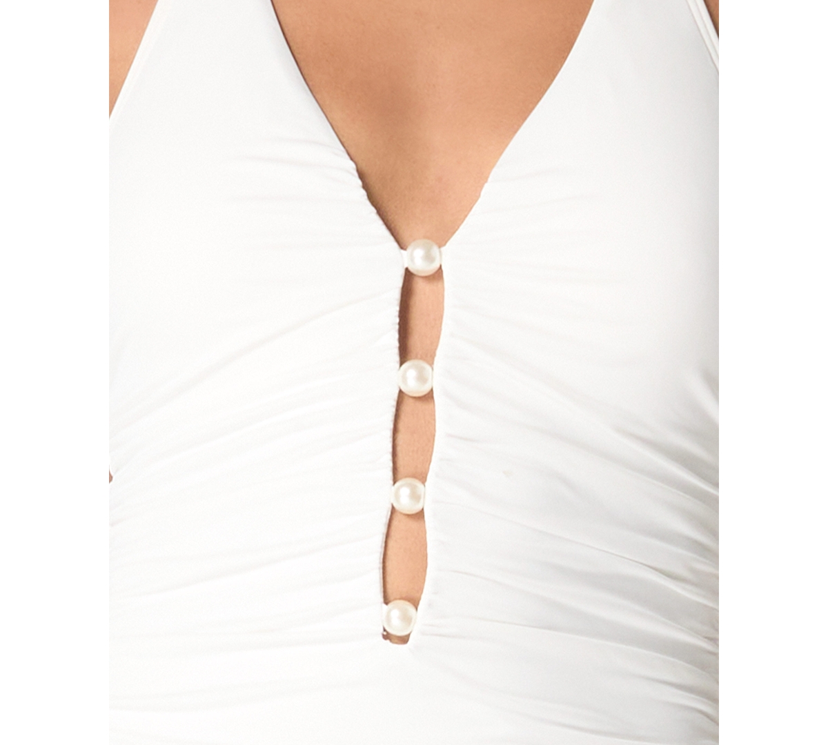CARMEN MARC VALVO WOMEN'S BEADED PLUNGING-NECK SWIMSUIT 