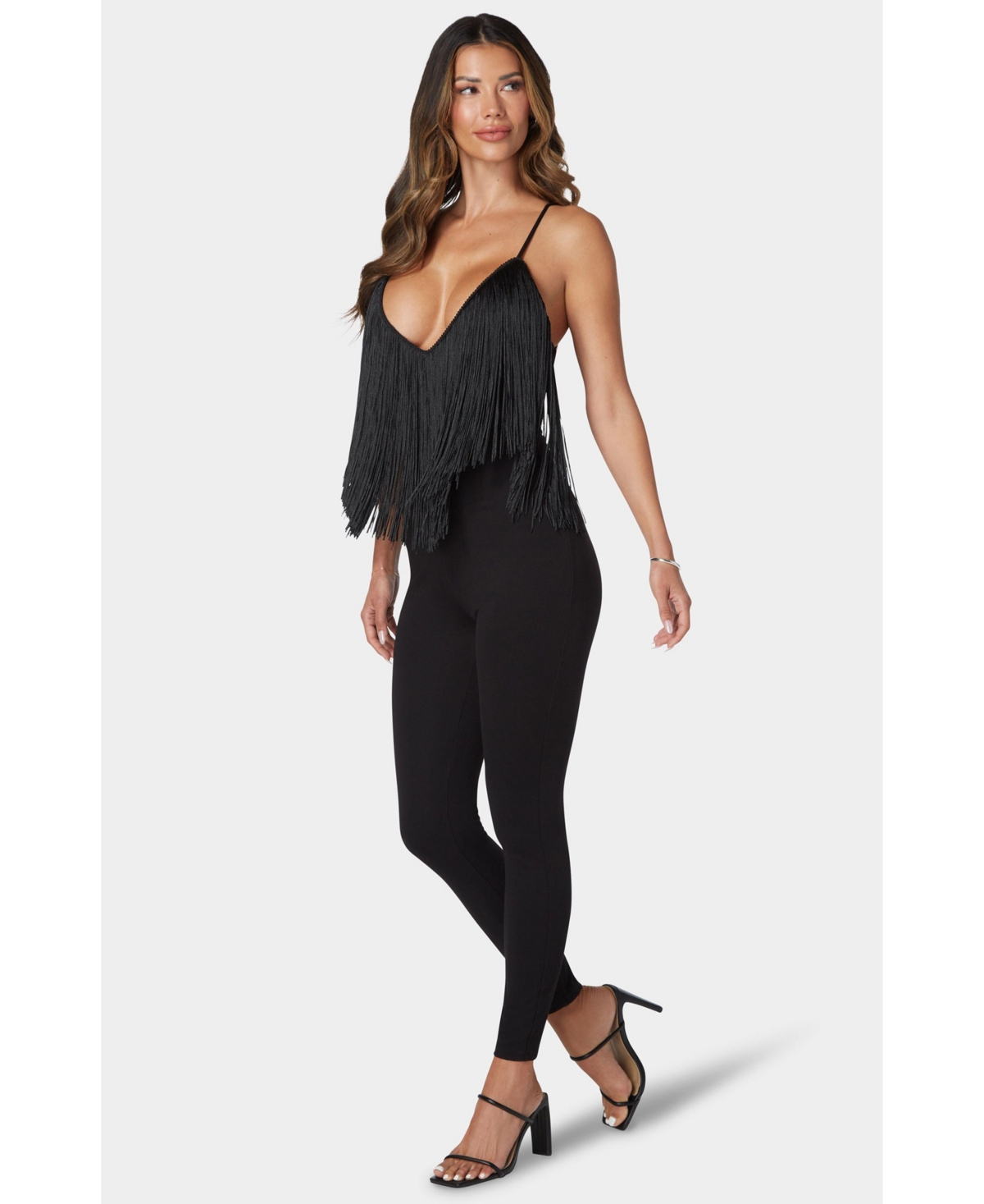 Women's Festival Fringe Neck Jumpsuit - Black