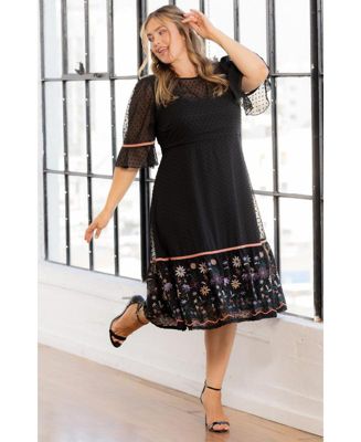 Plus Size Mesmerizing Embroidered Cocktail Midi Dress