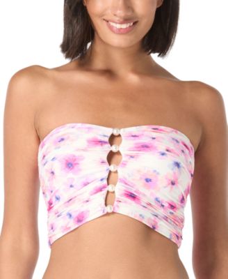 Carmen Marc Valvo - Women's Printed Shirred Bandeau Crop Bikini Top