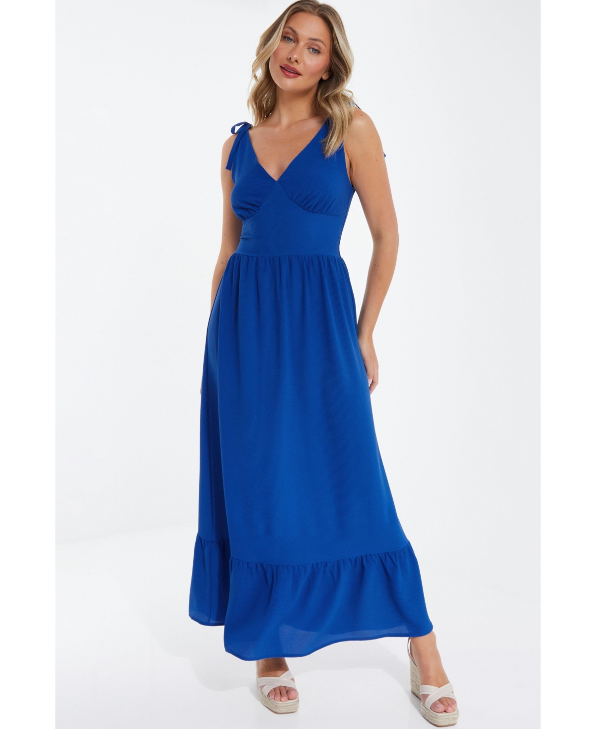 Women's Bubble Crepe Tie Detail Maxi Dress - Blue