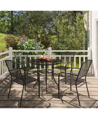 Black 5-Piece Metal Outdoor Patio Dining Set with Round Table with 1.9 in. Umbrella Hole and Dining Chair