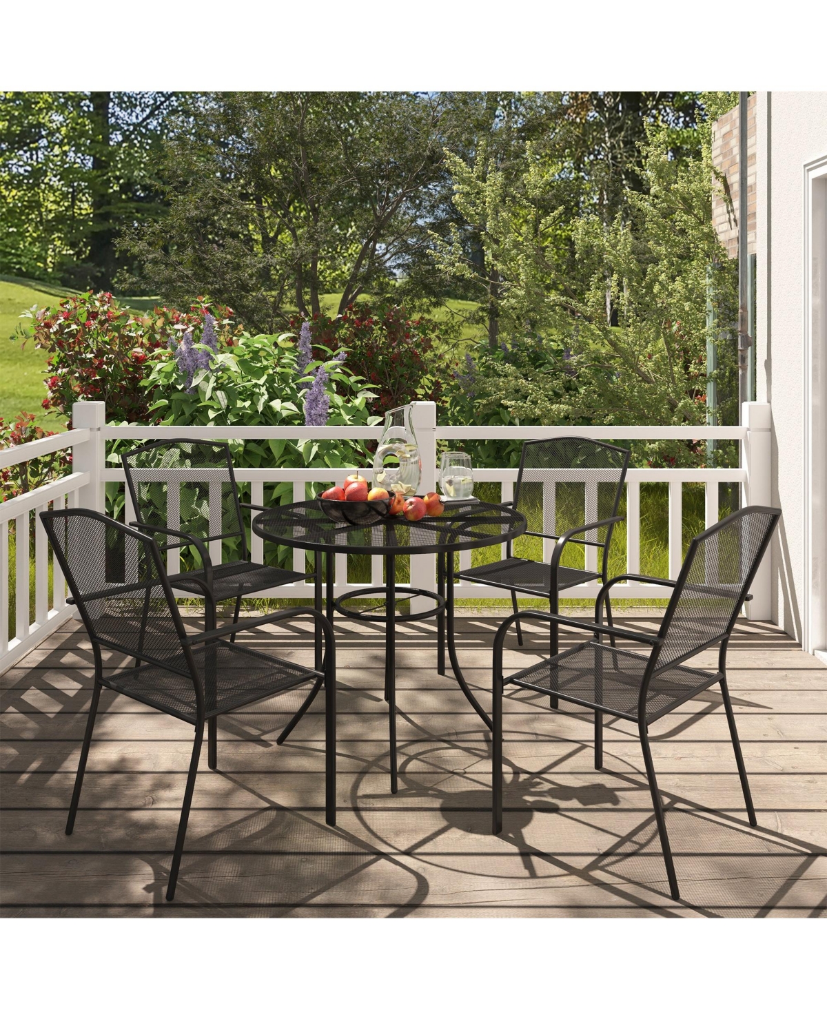 Black 5-Piece Metal Outdoor Patio Dining Set with Round Table with 1.9 in. Umbrella Hole and Dining Chair