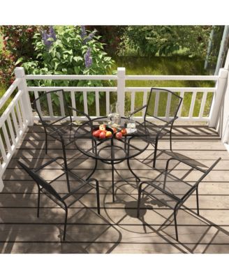 Black 5-Piece Metal Outdoor Patio Dining Set with Round Table with 1.9 in. Umbrella Hole and Dining Chair