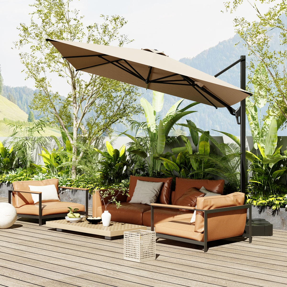 13 ft. Patio Umbrella Square Cantilever Umbrella, Outdoor Market Umbrella in Beige with 360&#xB0; Rotation for Pool Lawn (without base) - Beige/khaki