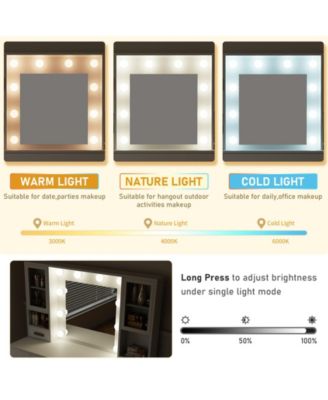 Makeup Vanity Desk with Mirror, Lights, Charging Station, 7 Drawers and 3 Cabinets