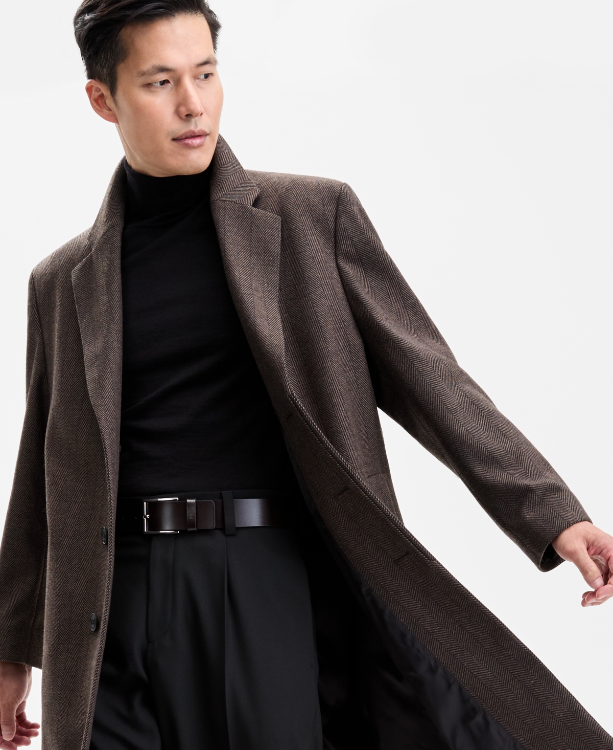 Hugo Boss Hugo By  Men's Modern-fit Herringbone Overcoat In Brown