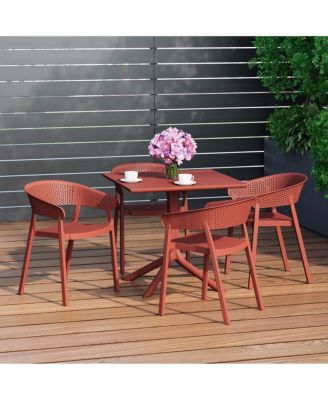 5-Piece Outdoor Resin Square Patio Dining Table Set with Stackable Patio Dining Chairs