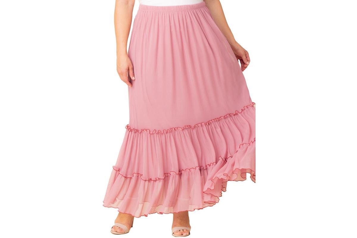 Plus Size Isla Tiered Mesh Maxi Skirt - Rose quartz