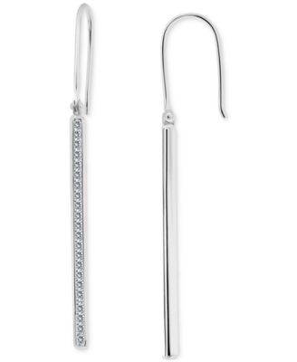 Round Channel Set Cubic Zirconia Linear Fish Hook Drop Earrings