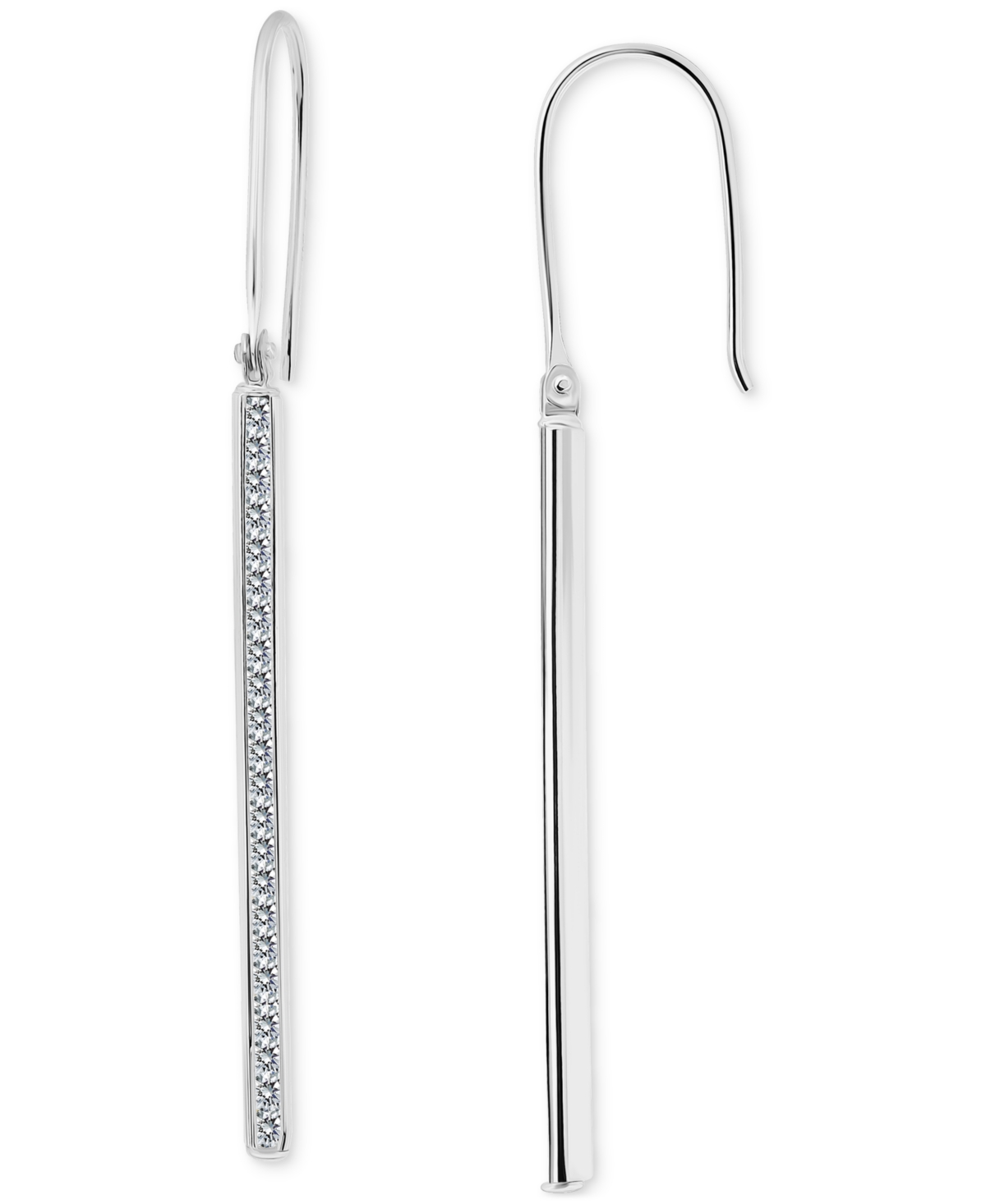GIANI BERNINI ROUND CHANNEL SET CUBIC ZIRCONIA LINEAR FISH HOOK DROP EARRINGS 