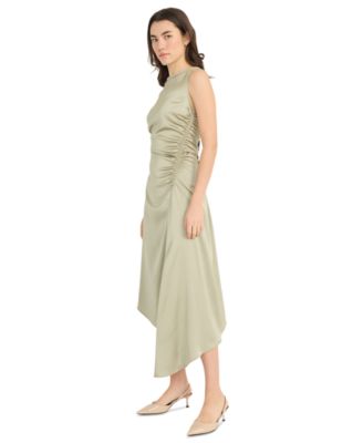 Women's Ruched Asymmetrical Midi Dress