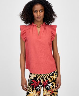 Womens Sleeveless Textured Ruffle Blouse Xxs P Xxl