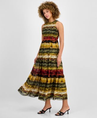 Women's Printed Smocked Sleeveless Maxi Dress