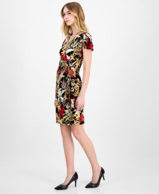 Women's Faux-Wrap Flutter-Sleeve Print Dress
