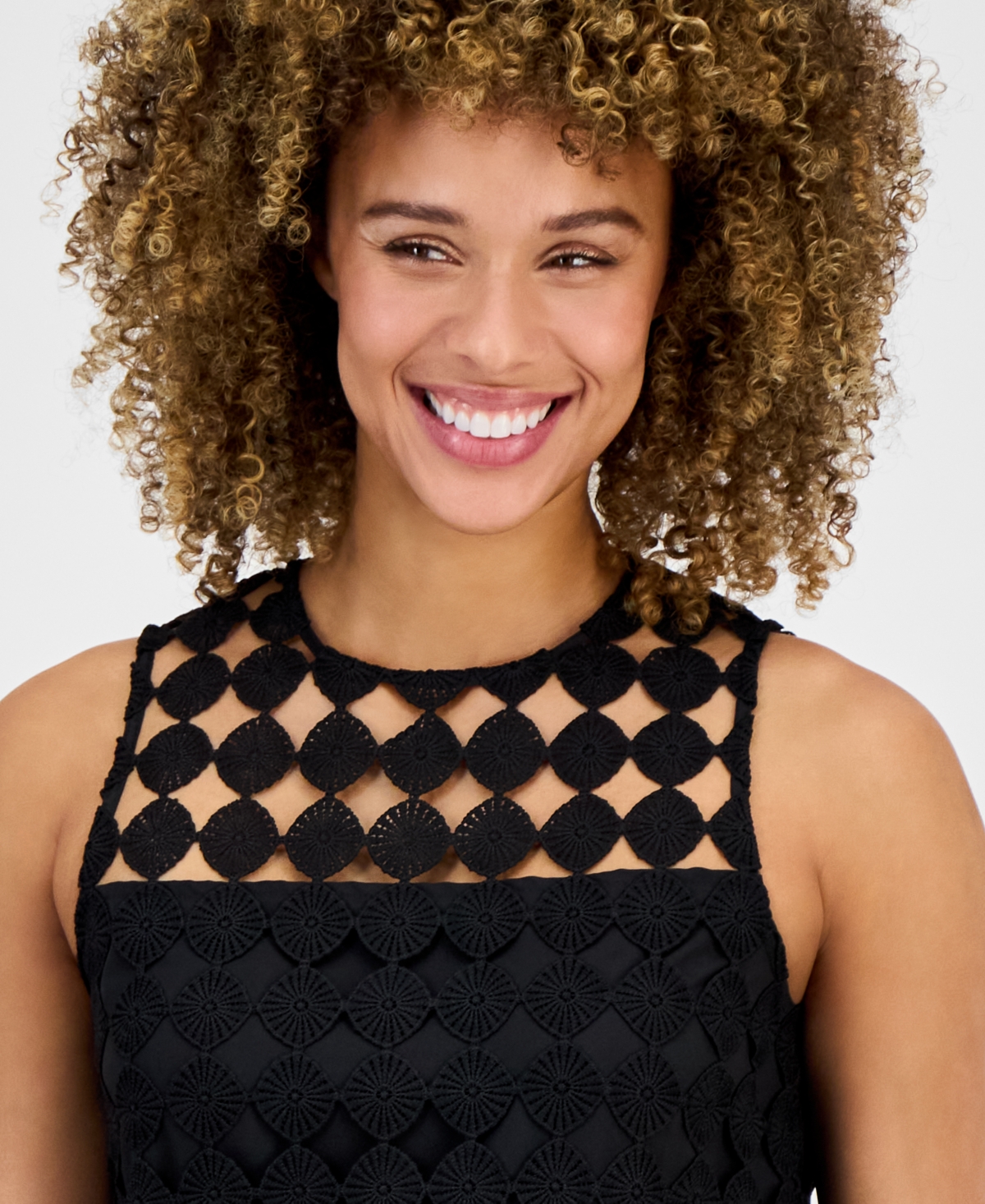 Anne Klein Women's Circle Fringe Sleeveless Sheath Dress In Black