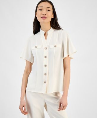 Womens Mandarin Collar Button Front Blouse Xxs P Xxl