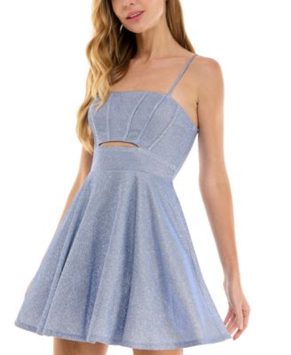 Juniors' Glitter Sleeveless Fit & Flare Mini Dress