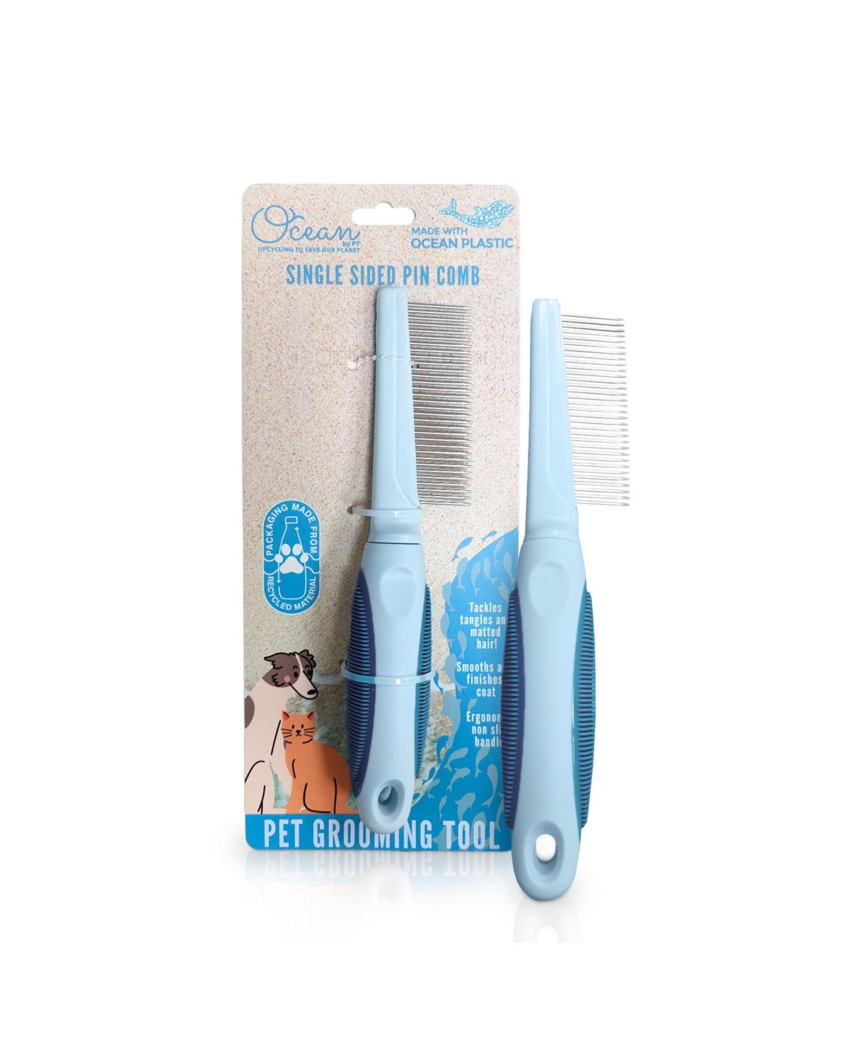 Single-Sided Pin Comb Brush for Pets, Eco-Friendly Grooming Tool for Dogs and Cats - Gray