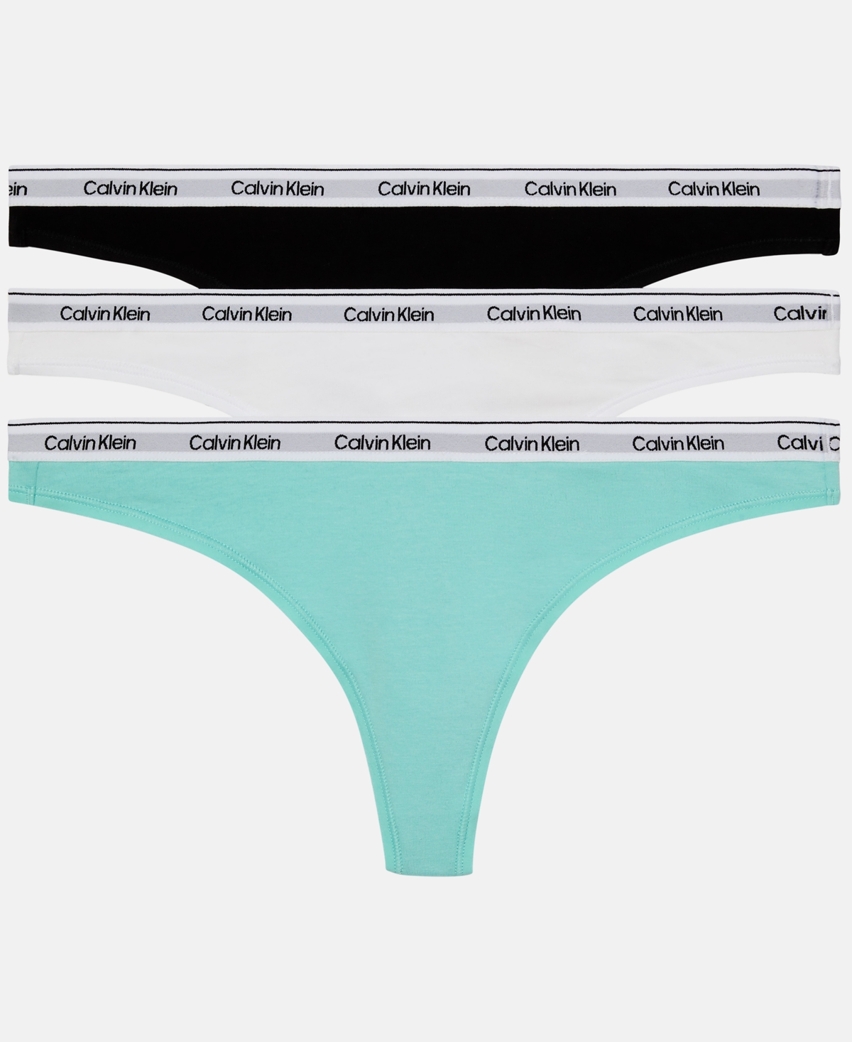 Calvin Klein Women's Modern Logo 3-pack Low Rise Thong In Black,beau Blue,white