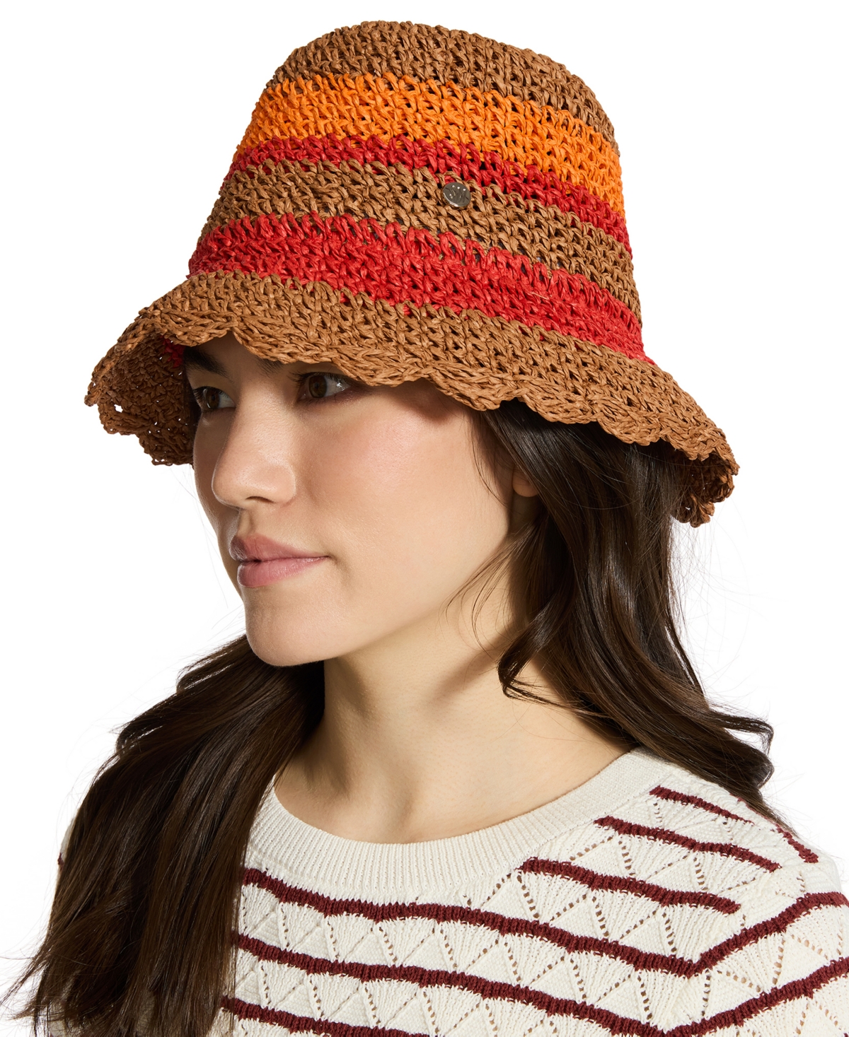 Steve Madden Scallop-edge Crochet Striped Cloche