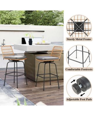 Patio 360° Swivel Bar Stools Set of 2 with Backrests & Footrests Soft Seat Cushions