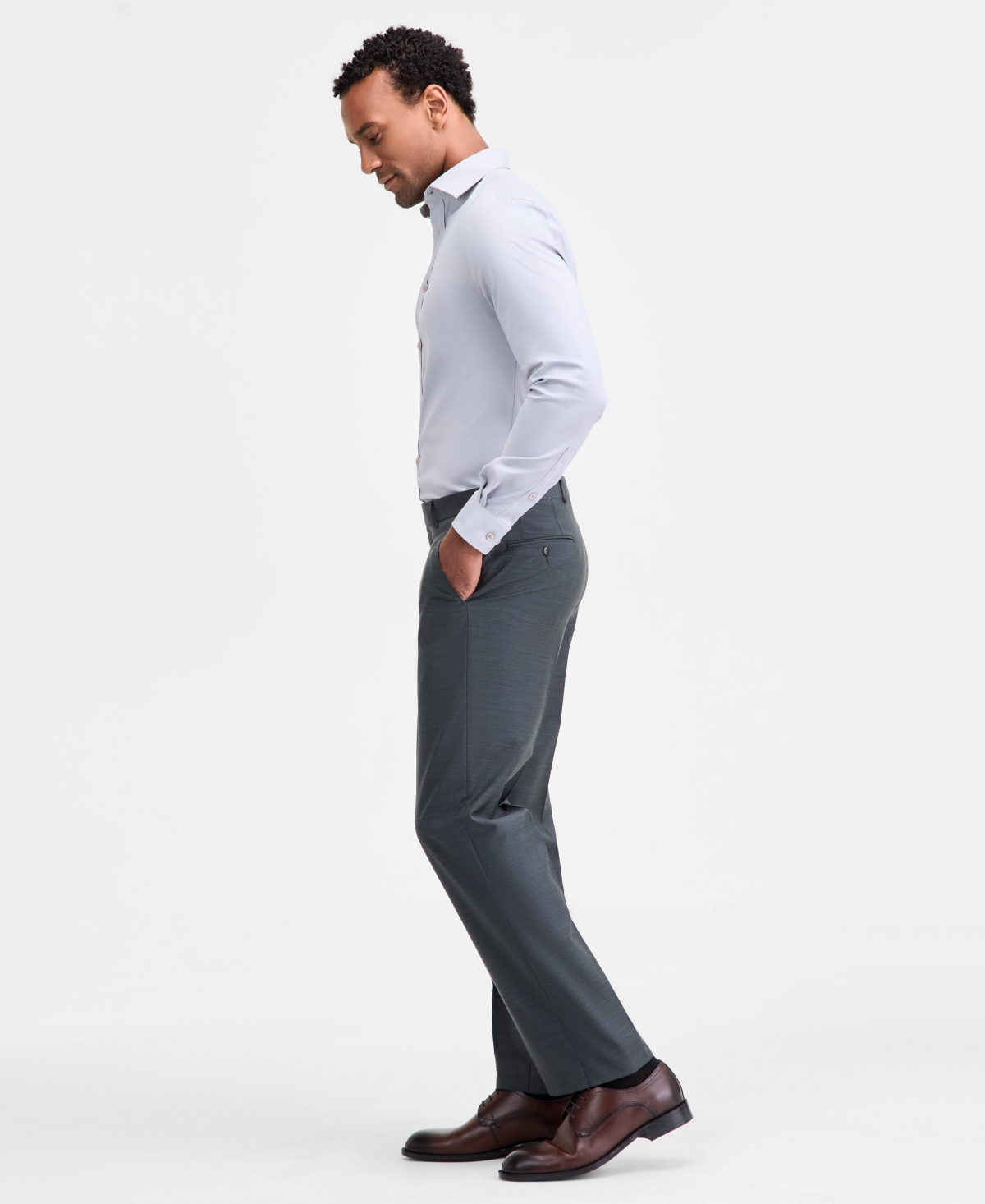 Michael Kors Men's Classic-fit Wool-blend Stretch Solid Suit Pants In Gray