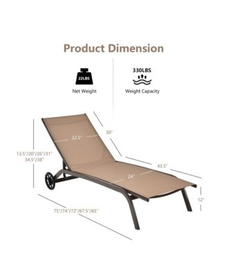 2PCS Patio Lounge Chair Chaise Adjustable Back Recliner W/Wheels