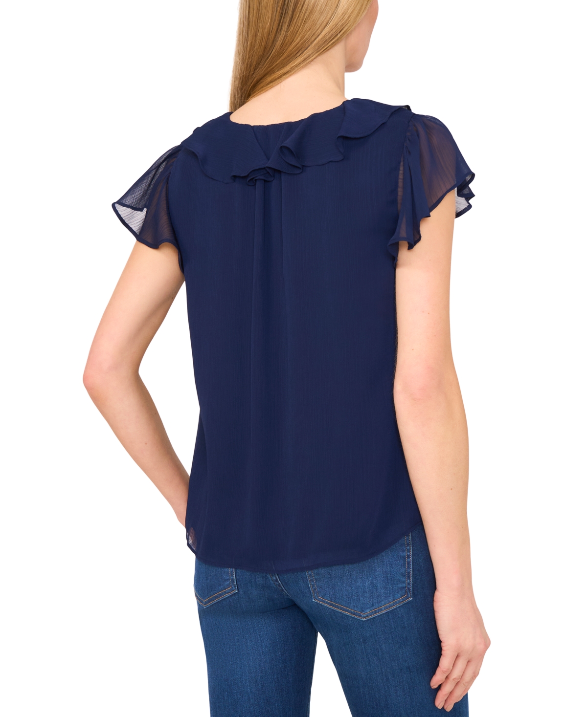 Cece Ruffle Trim Yoryu Top In Classic Navy