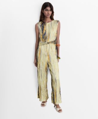 MANGO - Women's Long Satin Textured Jumpsuit