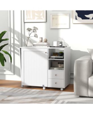 Folding Sewing Table with Charging Station and Storage Shelves