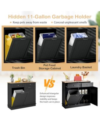 Rubber Wood Kitchen Trash Cabinet with Single Trash Can Holder and Adjustable Shelf