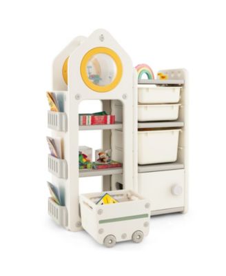 Multipurpose Toy Chest and Bookshelf with Mobile Trolley for Bedroom