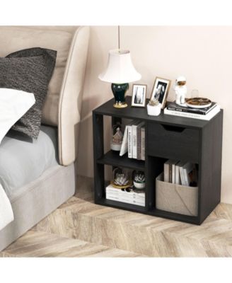 3-Cube Bookcase 2-tier Wooden Storage Shelf with Pull-out Drawer