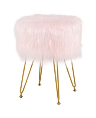 Faux Fur Vanity Stool Chair with Metal Legs for Bedroom and Living Room